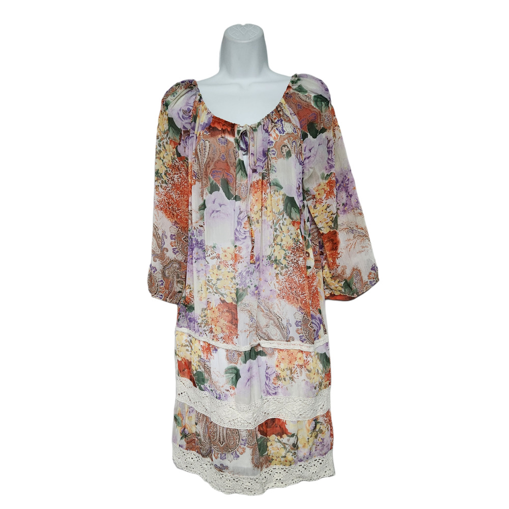 Morgan Printed Poly Sheer Shift Dress M